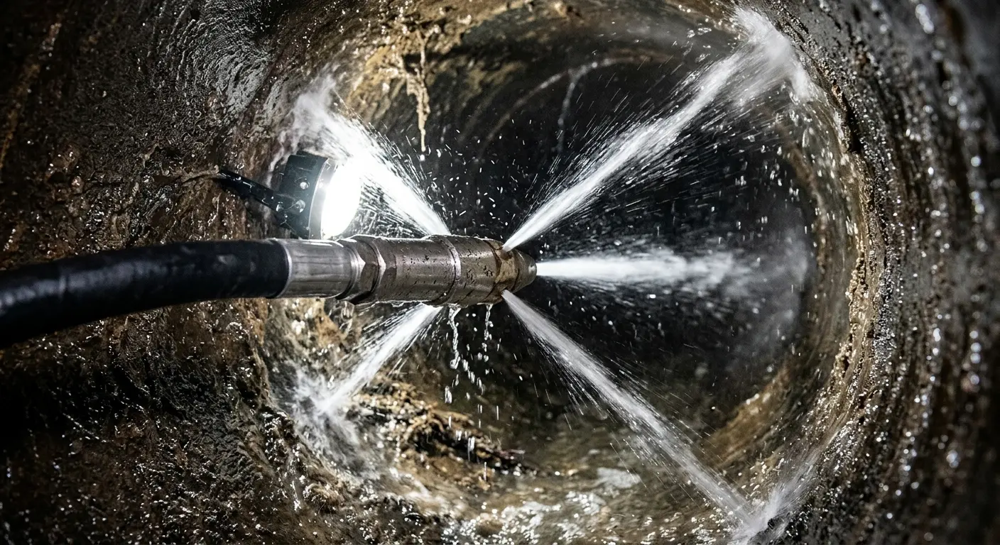 High-pressure hydro jetting nozzle cleaning sewer pipe for Sewer Cleanout in Altoona